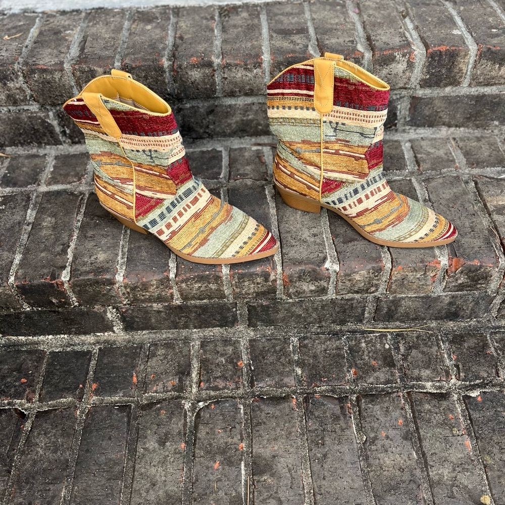 Colorful Striped Boots made with Woven Fabric